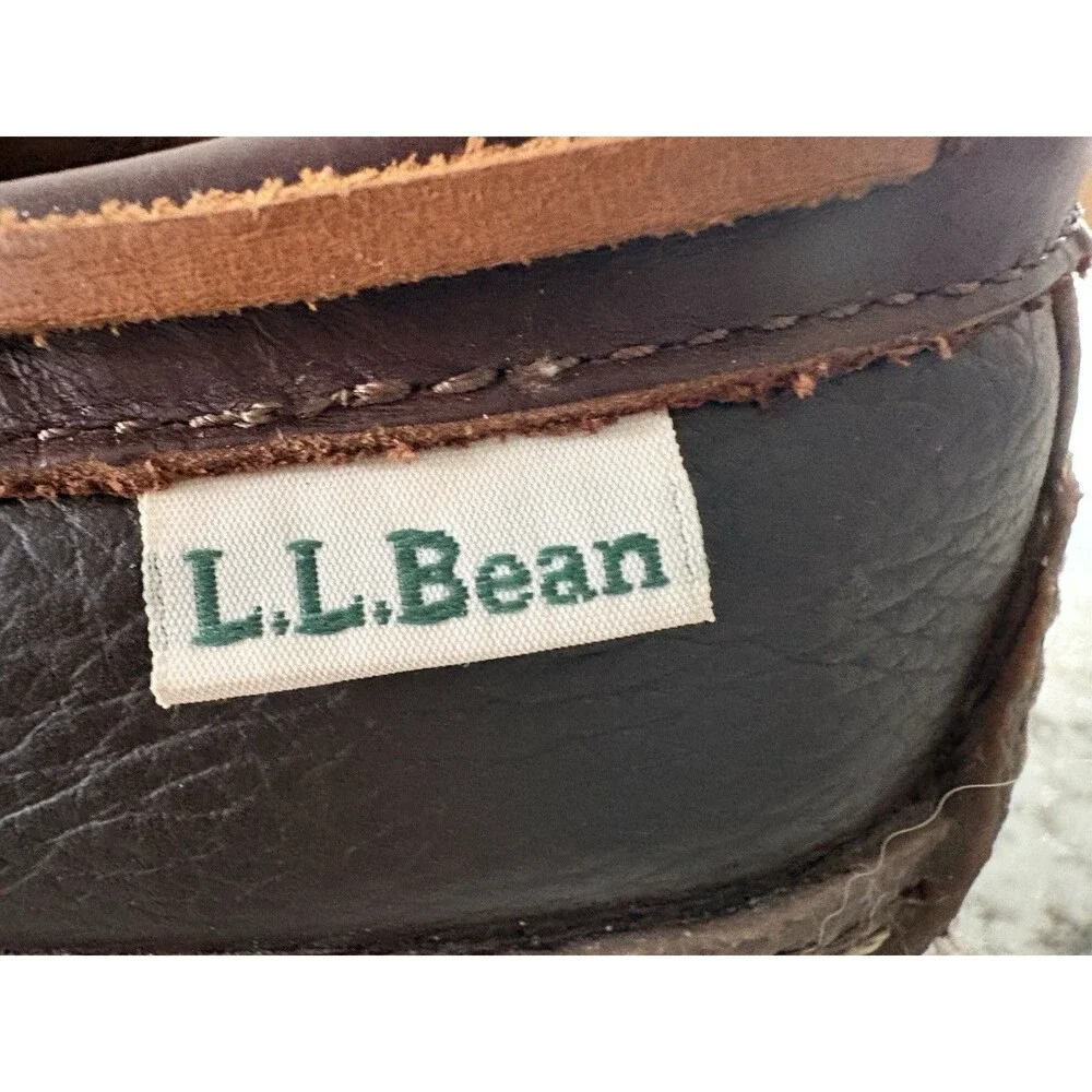 L.L.Bean Men's Brown Leather Moccasin Lace Up Plaid Lined Shoes 9W